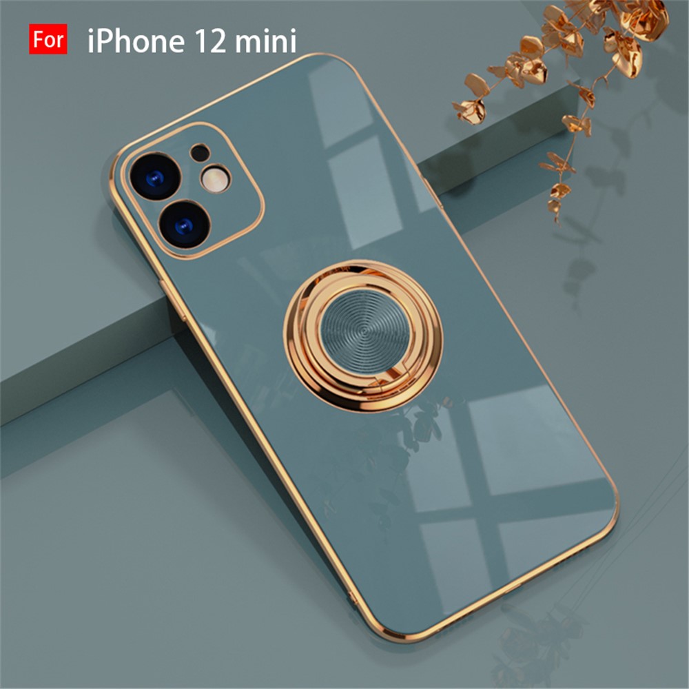 6D Electroplating Soft TPU Case with Metal Ring Kickstand for iPhone 12 mini/12/12 Pro/12 Pro Max - Grey//for iPhone 12 mini