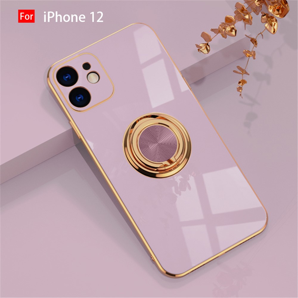6D Electroplating Soft TPU Case with Metal Ring Kickstand for iPhone 12 mini/12/12 Pro/12 Pro Max - Purple//for iPhone 12