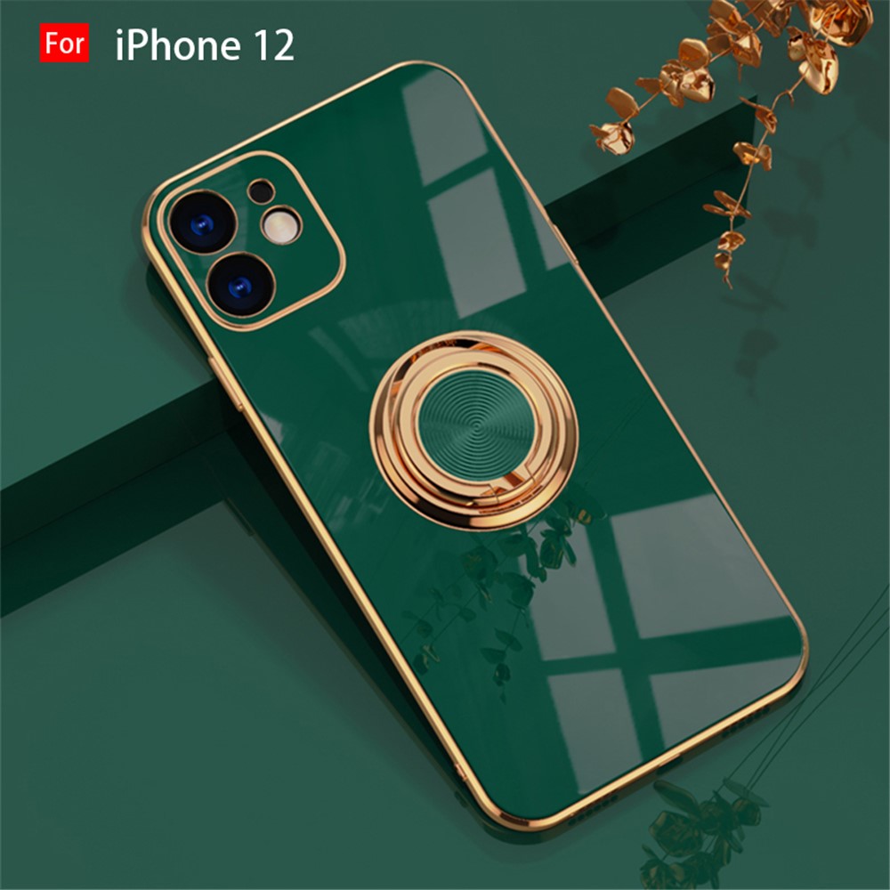 6D Electroplating Soft TPU Case with Metal Ring Kickstand for iPhone 12 mini/12/12 Pro/12 Pro Max - Green//for iPhone 12