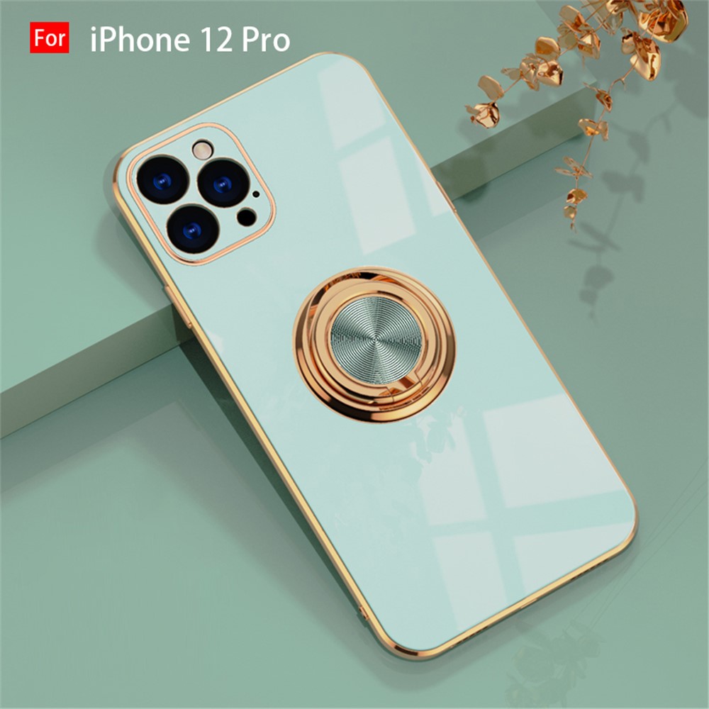 6D Electroplating Soft TPU Case with Metal Ring Kickstand for iPhone 12 mini/12/12 Pro/12 Pro Max - Mint//for iPhone 12 Pro