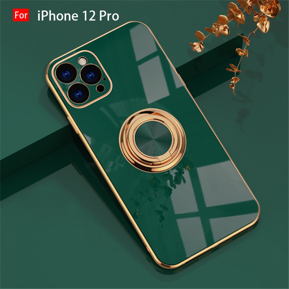 6D Electroplating Soft TPU Case with Metal Ring Kickstand for iPhone 12 mini/12/12 Pro/12 Pro Max - Green//for iPhone 12 Pro