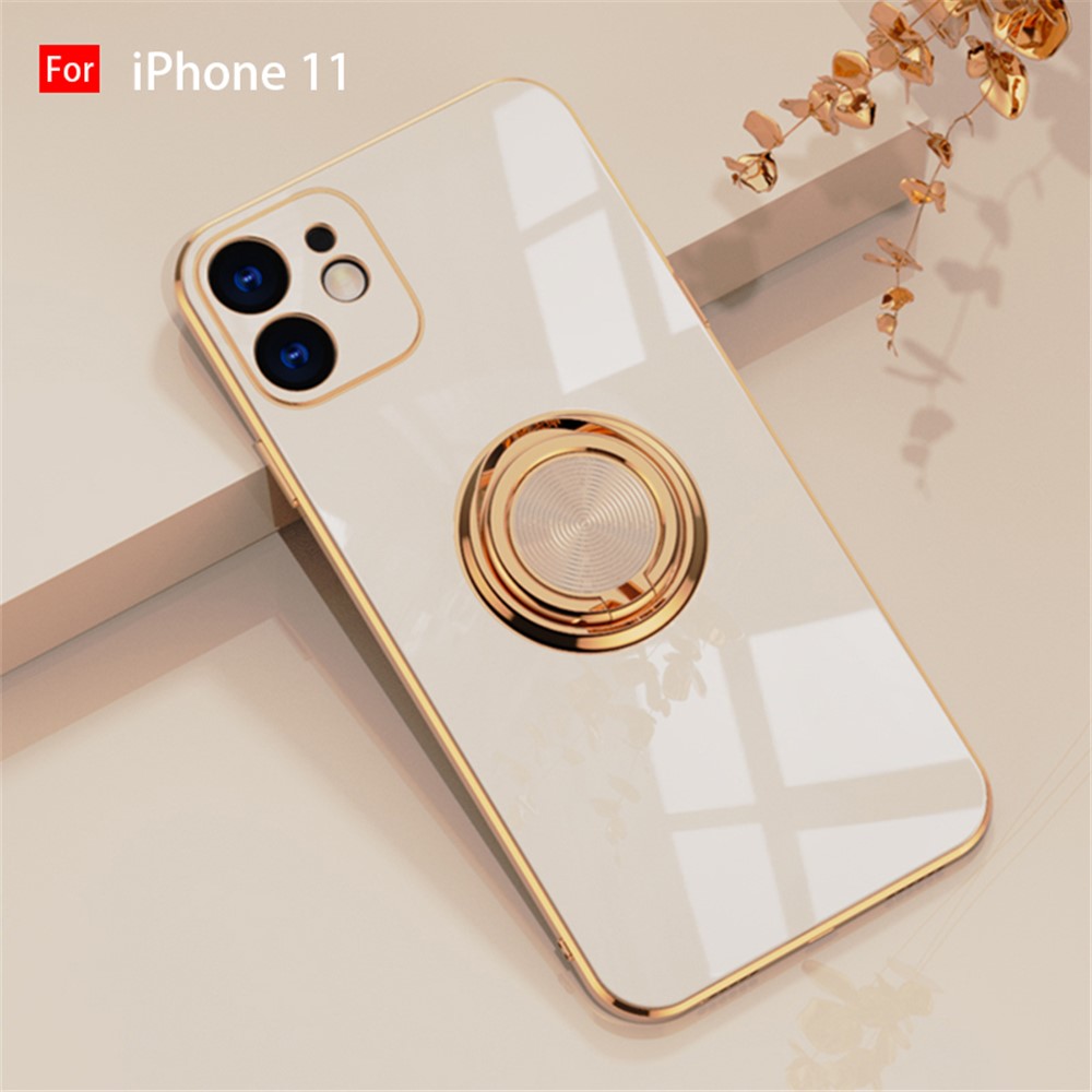 6D Electroplating TPU Phone Cover with Metal Ring Kickstand for iPhone 11 Pro / iPhone 11 / iPhone 11 Pro Max - Gold//For iPhone 11