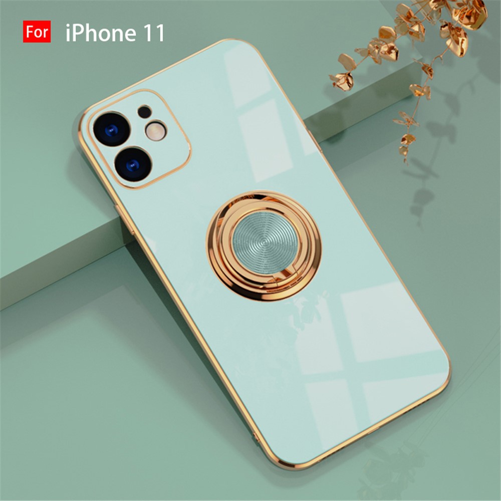 6D Electroplating TPU Phone Cover with Metal Ring Kickstand for iPhone 11 Pro / iPhone 11 / iPhone 11 Pro Max - Mint//For iPhone 11