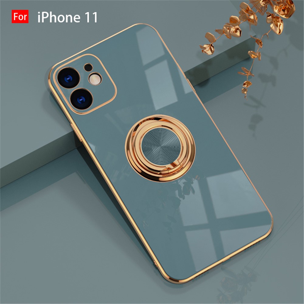 6D Electroplating TPU Phone Cover with Metal Ring Kickstand for iPhone 11 Pro / iPhone 11 / iPhone 11 Pro Max - Grey//For iPhone 11