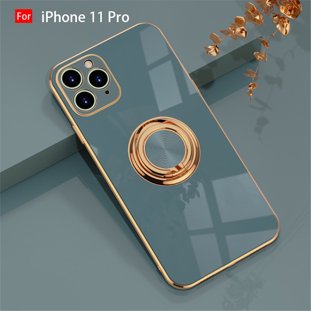 6D Electroplating TPU Phone Cover with Metal Ring Kickstand for iPhone 11 Pro / iPhone 11 / iPhone 11 Pro Max - Grey//For iPhone 11 Pro