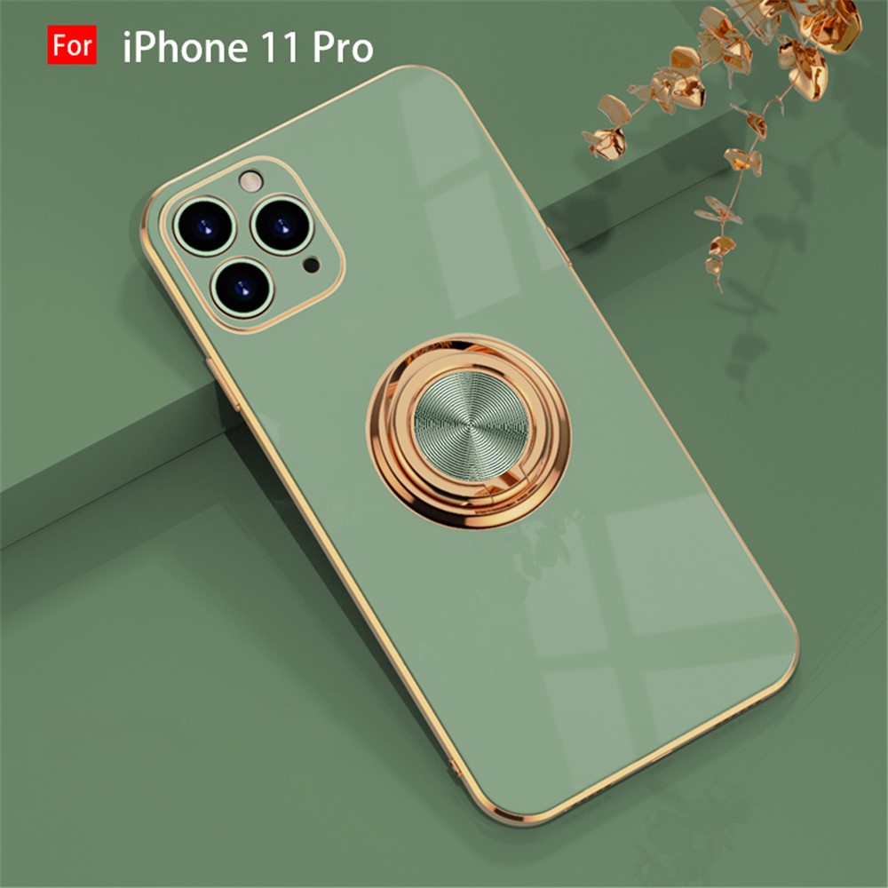 6D Electroplating TPU Phone Cover with Metal Ring Kickstand for iPhone 11 Pro / iPhone 11 / iPhone 11 Pro Max - Light Green//For iPhone 11 Pro
