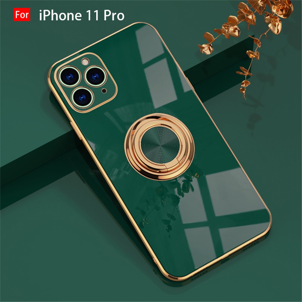 6D Electroplating TPU Phone Cover with Metal Ring Kickstand for iPhone 11 Pro / iPhone 11 / iPhone 11 Pro Max - Green//For iPhone 11 Pro