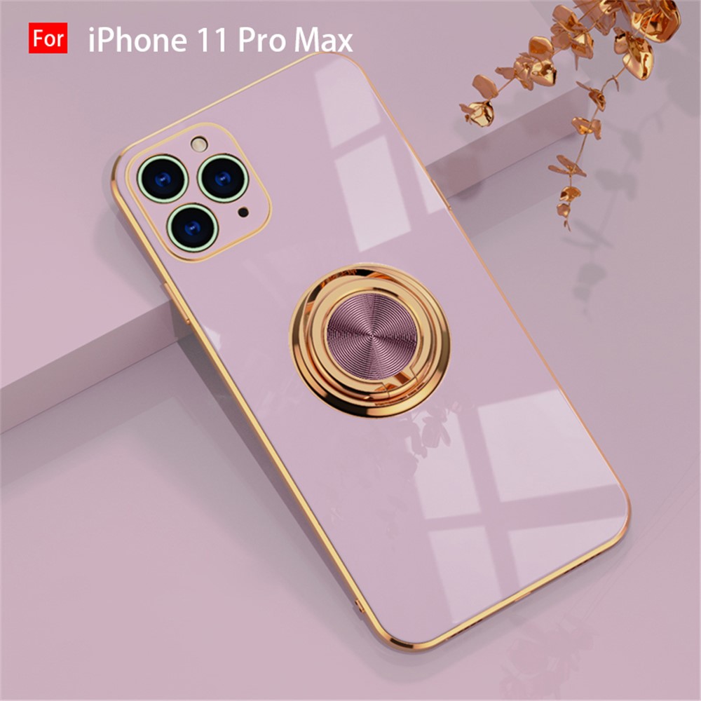 6D Electroplating TPU Phone Cover with Metal Ring Kickstand for iPhone 11 Pro / iPhone 11 / iPhone 11 Pro Max - Purple//For iPhone 11 Pro Max