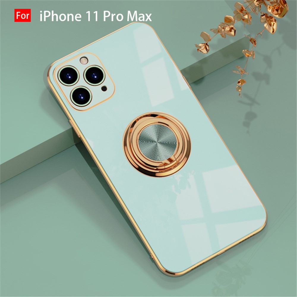 6D Electroplating TPU Phone Cover with Metal Ring Kickstand for iPhone 11 Pro / iPhone 11 / iPhone 11 Pro Max - Mint//For iPhone 11 Pro Max