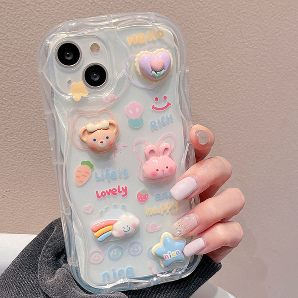 Wave Edge TPU Phone Case Flower Rabbit Decor Phone Cover - For iPhone XR