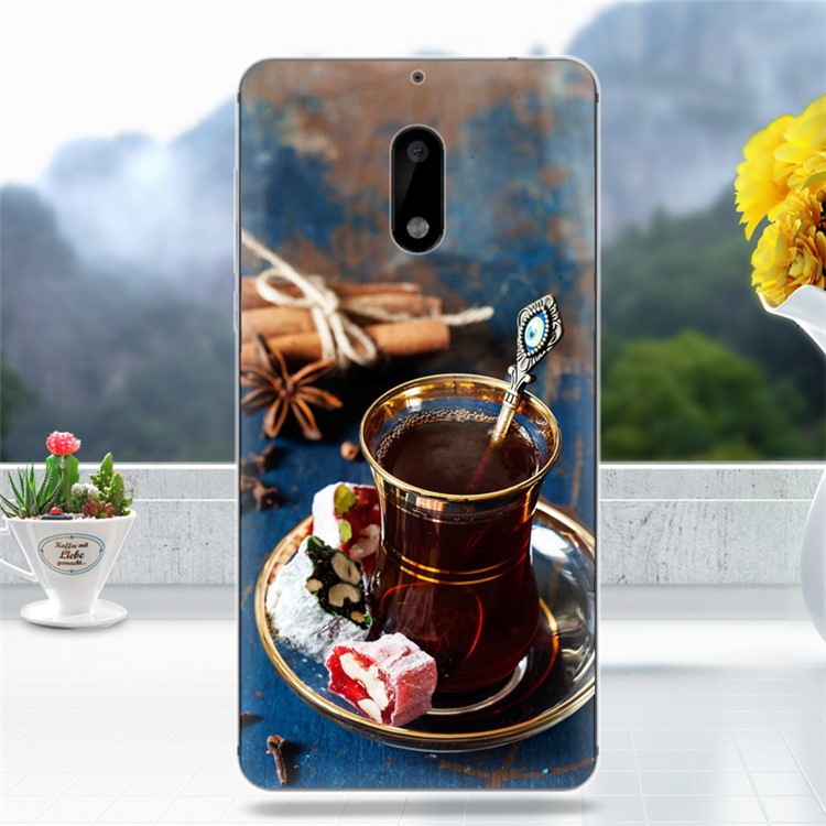 Softlyfit Pattern Printing TPU Flexible Cover for Nokia 6 - Court Style Coffee-1