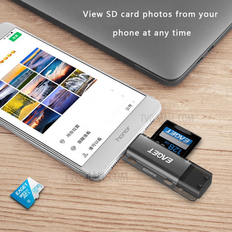 EAGET EZ08 Type C Micro USB USB 3.0 Lecteur De Carte Mémoire OTG Avec Fente Pour Carte SD / TF-3