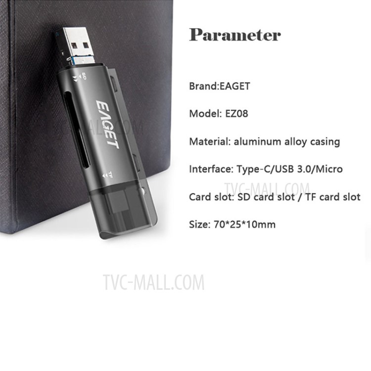 EAGET EZ08 Type C Micro USB USB 3.0 Lecteur De Carte Mémoire OTG Avec Fente Pour Carte SD / TF-6