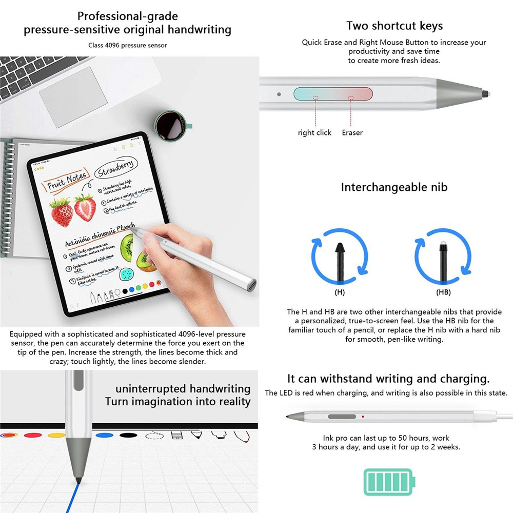 WR18 Micro USB Charging Port Laptop Stylus Pen Tilt Sensitivity 4096 Pressure Level Palm Rejection Capacitive Pen-6