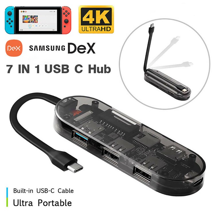 7-in-1 Type C Hub Adapter with HDMI 4K USB SD/TF Card Reader PD Charging Ports-1