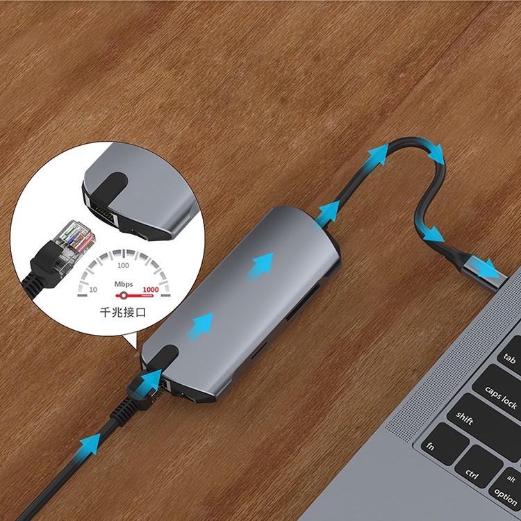 SEEWEI 1908 8-in-1 USB-C Hub Type-C to USB 3.0 x 3 + Type-C + TF + SD + HDMI + RJ45 Adapter-5