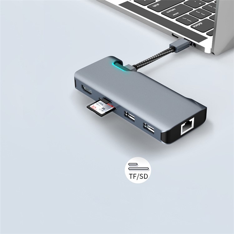 SEEWEI 7-in-1 USB-C Hub Type-C to USB 3.0 x 2 + Type-C + TF + SD + HDMI + RJ45 Adapter-1