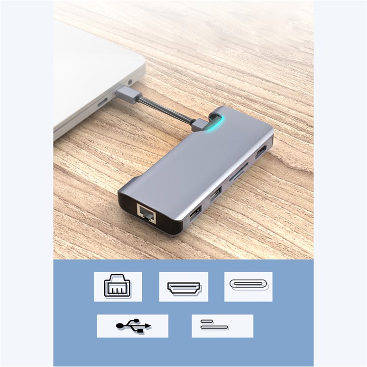 SEEWEI 7-in-1 USB-C Hub Type-C to USB 3.0 x 2 + Type-C + TF + SD + HDMI + RJ45 Adapter-4