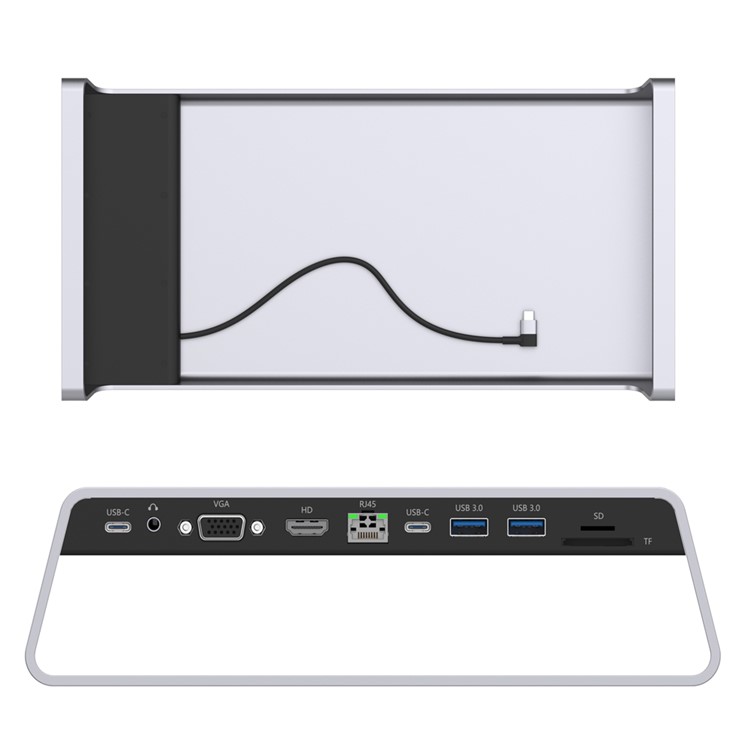 ONTEN OT-95109 11 in 1 Type-C Dock Station Stand with USB3.0 x 2+USB-C x 2+TF/SD+HDMI/VGA+3.5 Jack +RJ45 + Wireless Charging - Grey-10