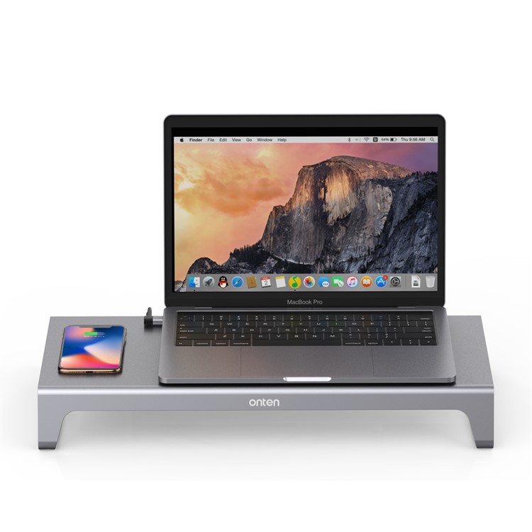 ONTEN OT-95109 11 in 1 Type-C Dock Station Stand with USB3.0 x 2+USB-C x 2+TF/SD+HDMI/VGA+3.5 Jack +RJ45 + Wireless Charging - Grey-11
