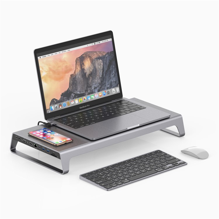 ONTEN OT-95109 11 in 1 Type-C Dock Station Stand with USB3.0 x 2+USB-C x 2+TF/SD+HDMI/VGA+3.5 Jack +RJ45 + Wireless Charging - Grey-13