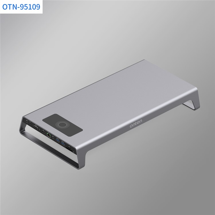 ONTEN OT-95109 11 in 1 Type-C Dock Station Stand with USB3.0 x 2+USB-C x 2+TF/SD+HDMI/VGA+3.5 Jack +RJ45 + Wireless Charging - Grey-2
