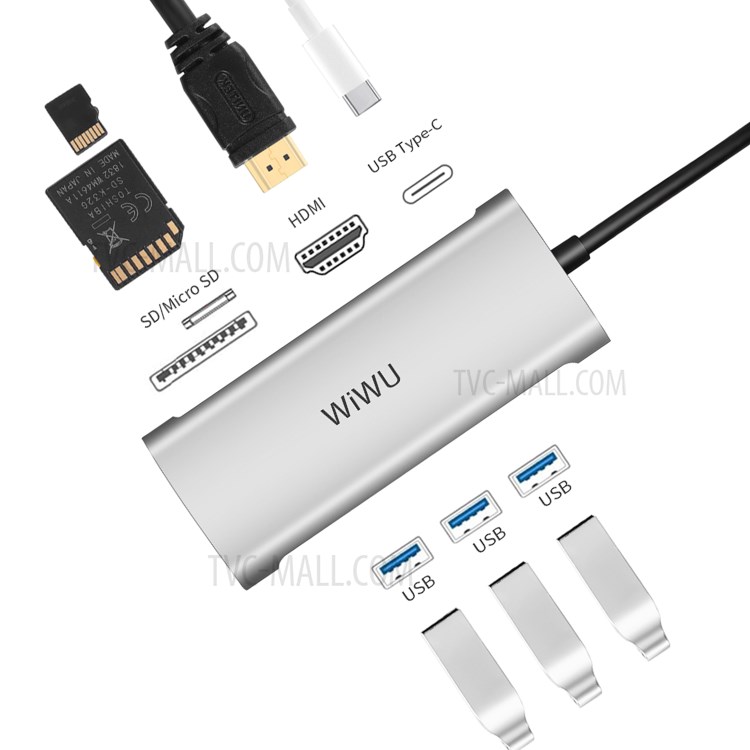 WiWU Alpha A731 3.0 USB+SD Card+TF Card+HDMI+PD Quick Charging Adapter-2