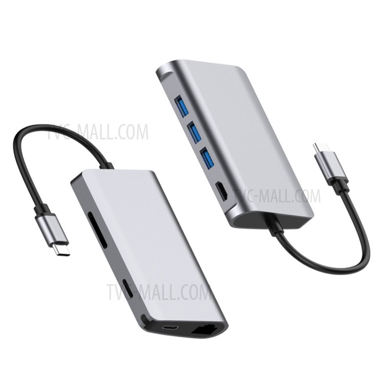 SEEWEI T7 8-IN-1 Type-C HUB TYPE-C to HDMI+USB3.0*3+SD+Micro SD+RJ45+PD Multi-function HUB-1