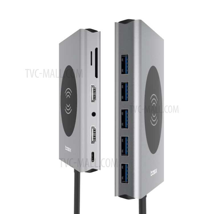 SEEWEI 14-in-1 Type-C HUB TYPE-C to HDMI*2+VGA+USB3.0*5+SD+TF+RJ45+PD+Audio3.5mm+10W Wireless Charger Multi-function HUB-1