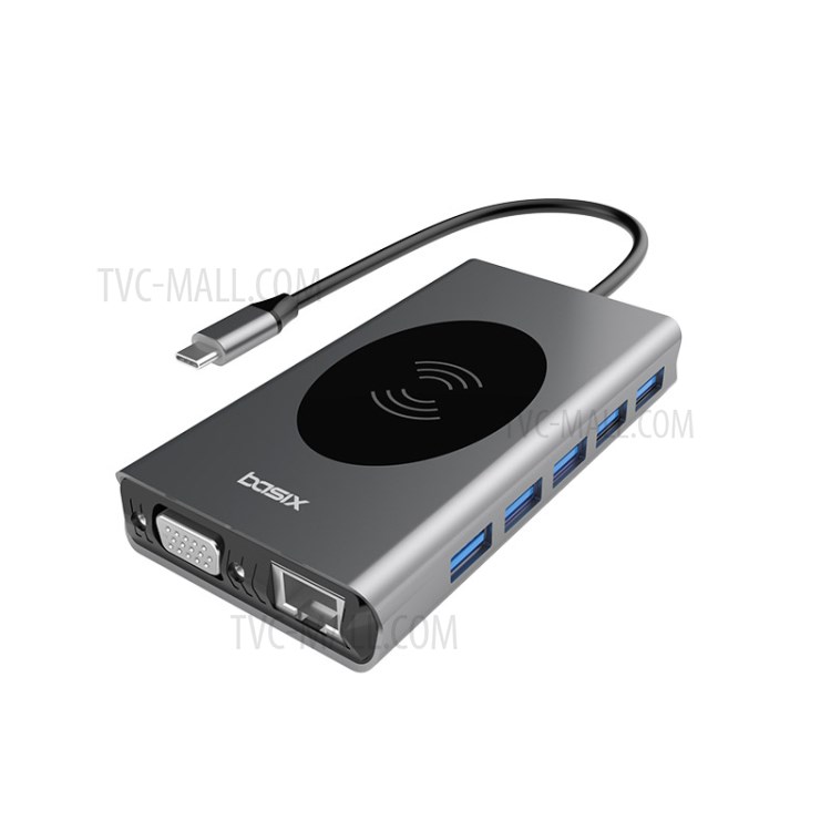 SEEWEI 14-in-1 Type-C HUB TYPE-C to HDMI*2+VGA+USB3.0*5+SD+TF+RJ45+PD+Audio3.5mm+10W Wireless Charger Multi-function HUB-2