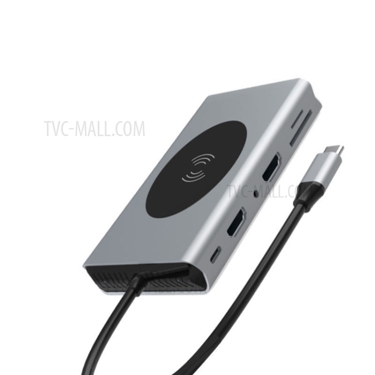 SEEWEI 14-in-1 Type-C HUB TYPE-C to HDMI*2+VGA+USB3.0*5+SD+TF+RJ45+PD+Audio3.5mm+10W Wireless Charger Multi-function HUB-3