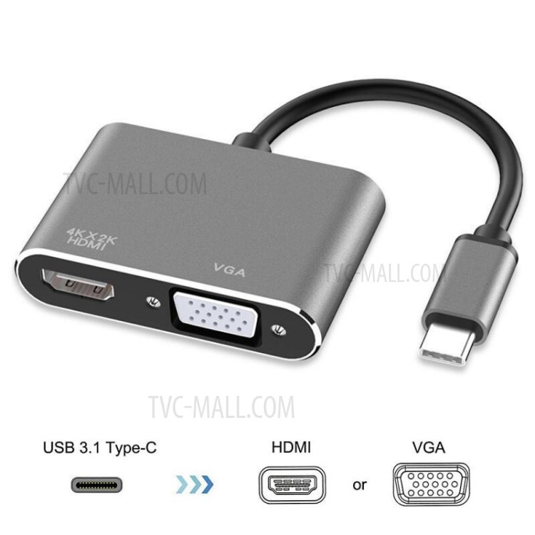 USB3.1 Type C to HDMI(4K*2K) VGA HDMI Female Head + VGA Female Head Double-screen Display Converter-2