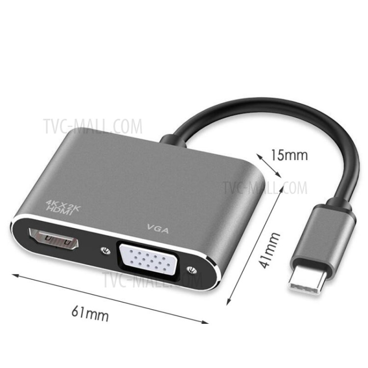 USB3.1 Type C to HDMI(4K*2K) VGA HDMI Female Head + VGA Female Head Double-screen Display Converter-5