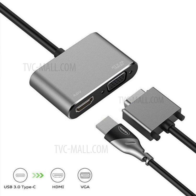 USB3.1 Type C to HDMI(4K*2K) VGA HDMI Female Head + VGA Female Head Double-screen Display Converter-6