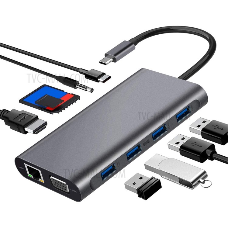 11 in 1 Type-C Hub USB 3.1 Type C to HDMI + RJ45 + VGA + 4xUSB3.0 + PD + SD + TF + 3.5mm Adapter-3