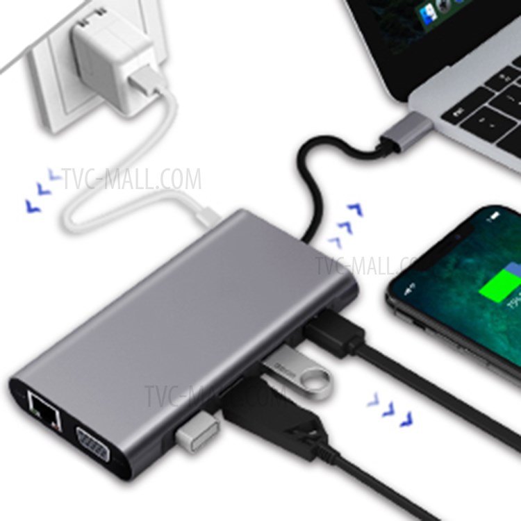 11 in 1 Type-C Hub USB 3.1 Type C to HDMI + RJ45 + VGA + 4xUSB3.0 + PD + SD + TF + 3.5mm Adapter-4