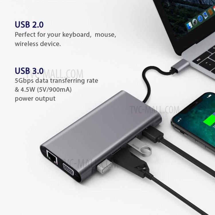 11 in 1 Type-C Hub USB 3.1 Type C to HDMI + RJ45 + VGA + 4xUSB3.0 + PD + SD + TF + 3.5mm Adapter-5