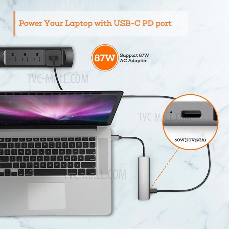 6 em 1 USB-C Hub Tipo c Para HDMI + 2xusb3.0 + PD + TF + Adaptador SD-3