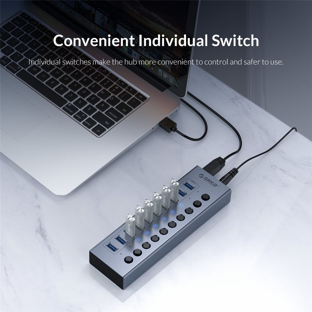 Hub Multi-porta De Alumínio ORICO BT2U3-16AB Com Interruptores Individuais-5
