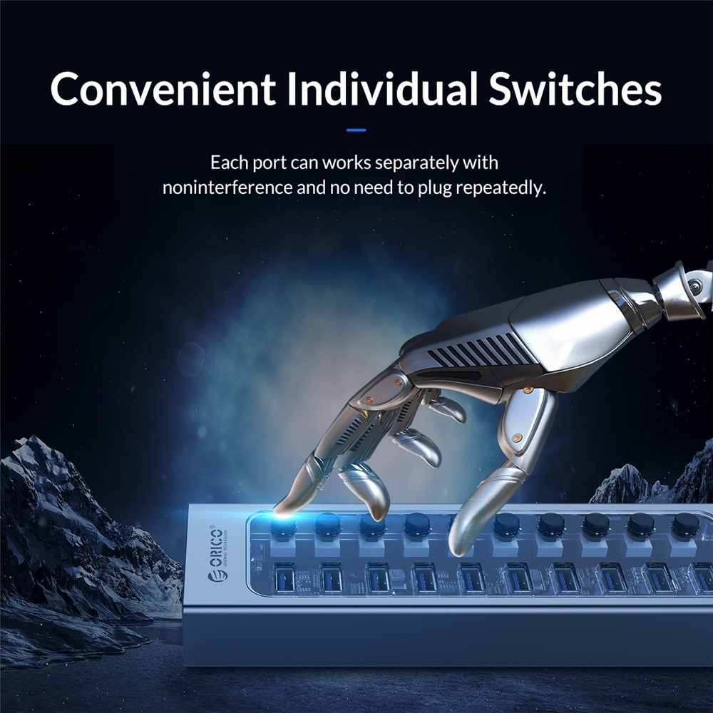 ORICO AT2U3-10AB Liga De Alumínio + PC USB3.0 Multi-Port Hub Com Interruptores Individuais-6