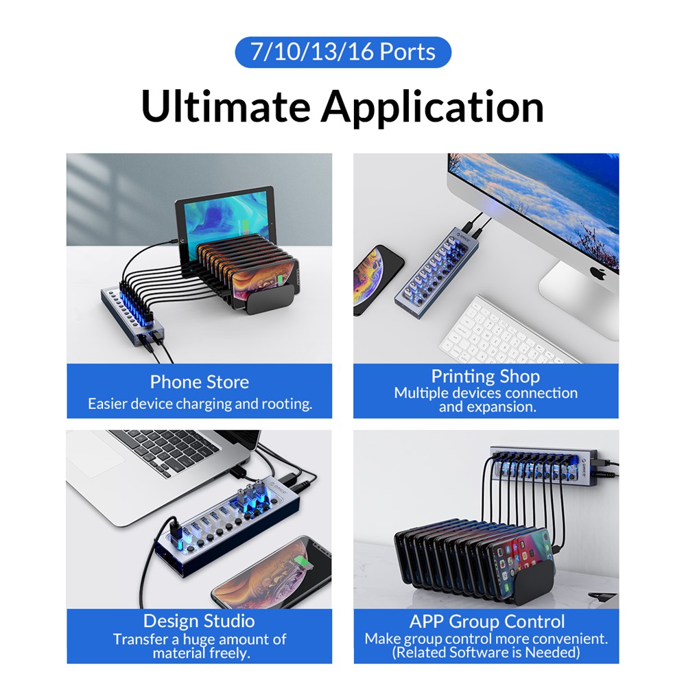 ORICO AT2U3-10AB Liga De Alumínio + PC USB3.0 Multi-Port Hub Com Interruptores Individuais-9