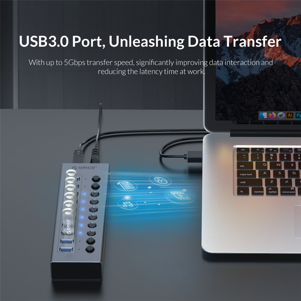 ORICO BT2U3-7AB Aluminum Alloy Multi-port HUB with Individual Switches-7