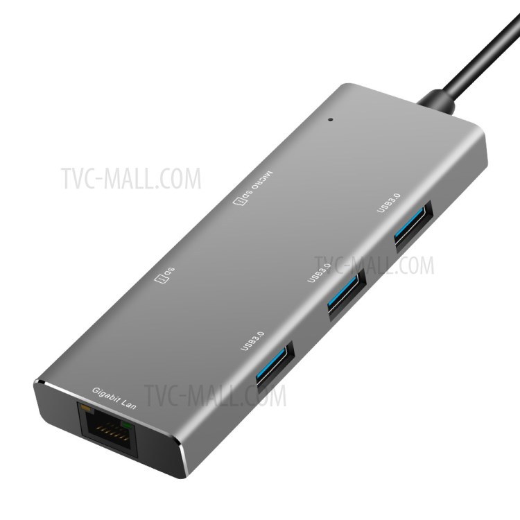 Adaptador Multifunción de HUB YC-720 Tipo-c Tipo-c a USB 3.0*3+SD+TF+RJ45 Converter-4