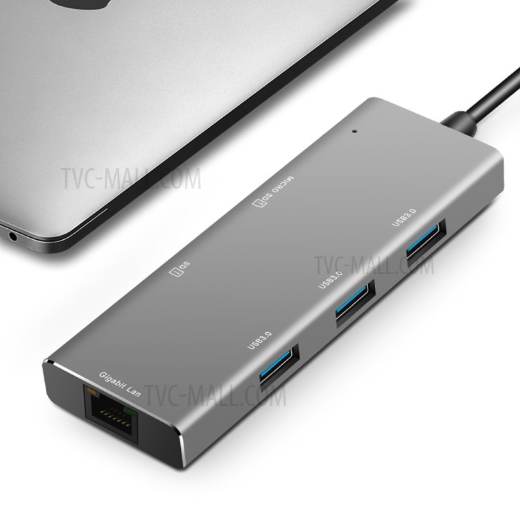 Lemonda YC-720 Typ-C-Hub-Multifunktionsadapter Typ-C Bis USB 3.0 * 3 + SD + TF + RJ45-Konverter-6