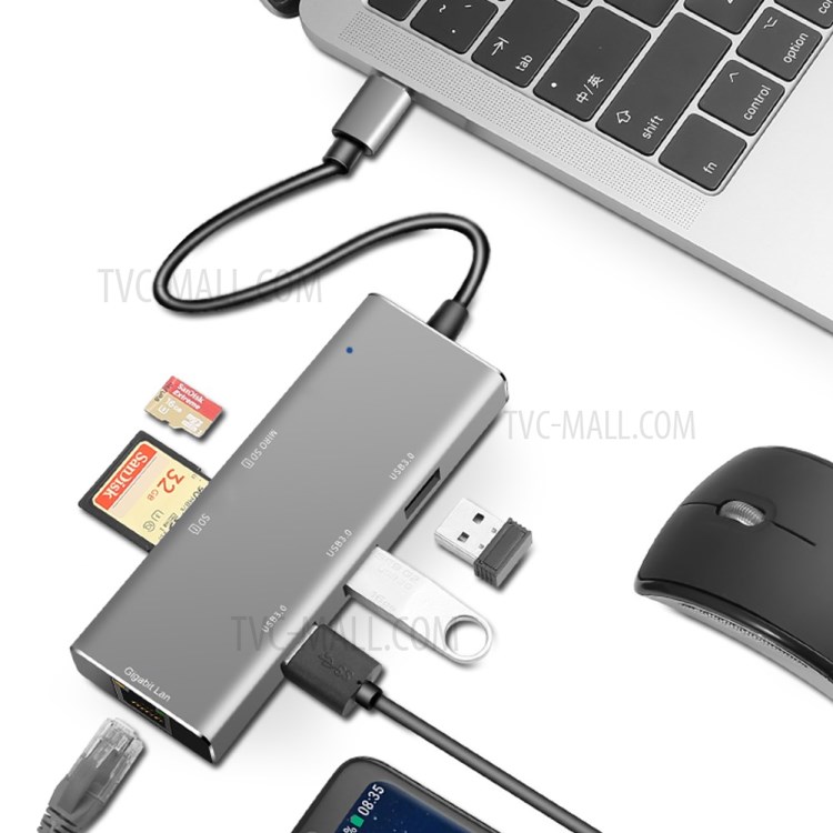 Lemonda YC-720 Typ-C-Hub-Multifunktionsadapter Typ-C Bis USB 3.0 * 3 + SD + TF + RJ45-Konverter-7