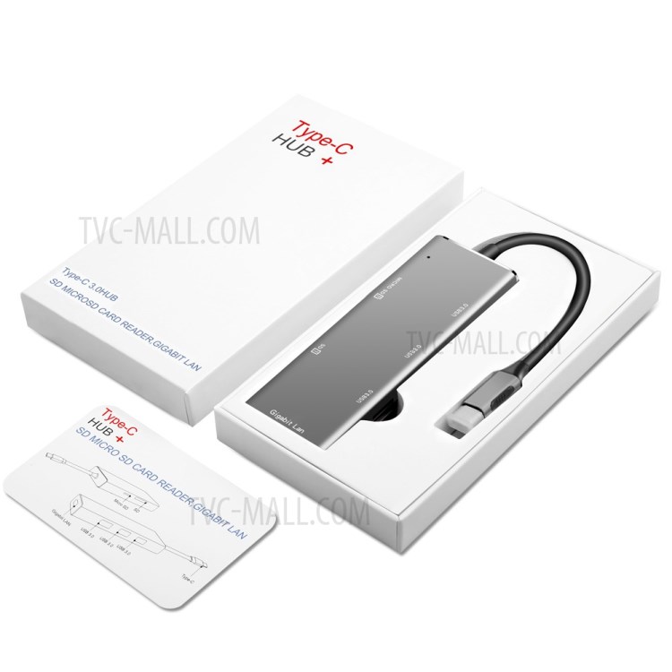 Lemonda YC-720 Typ-C-Hub-Multifunktionsadapter Typ-C Bis USB 3.0 * 3 + SD + TF + RJ45-Konverter-8