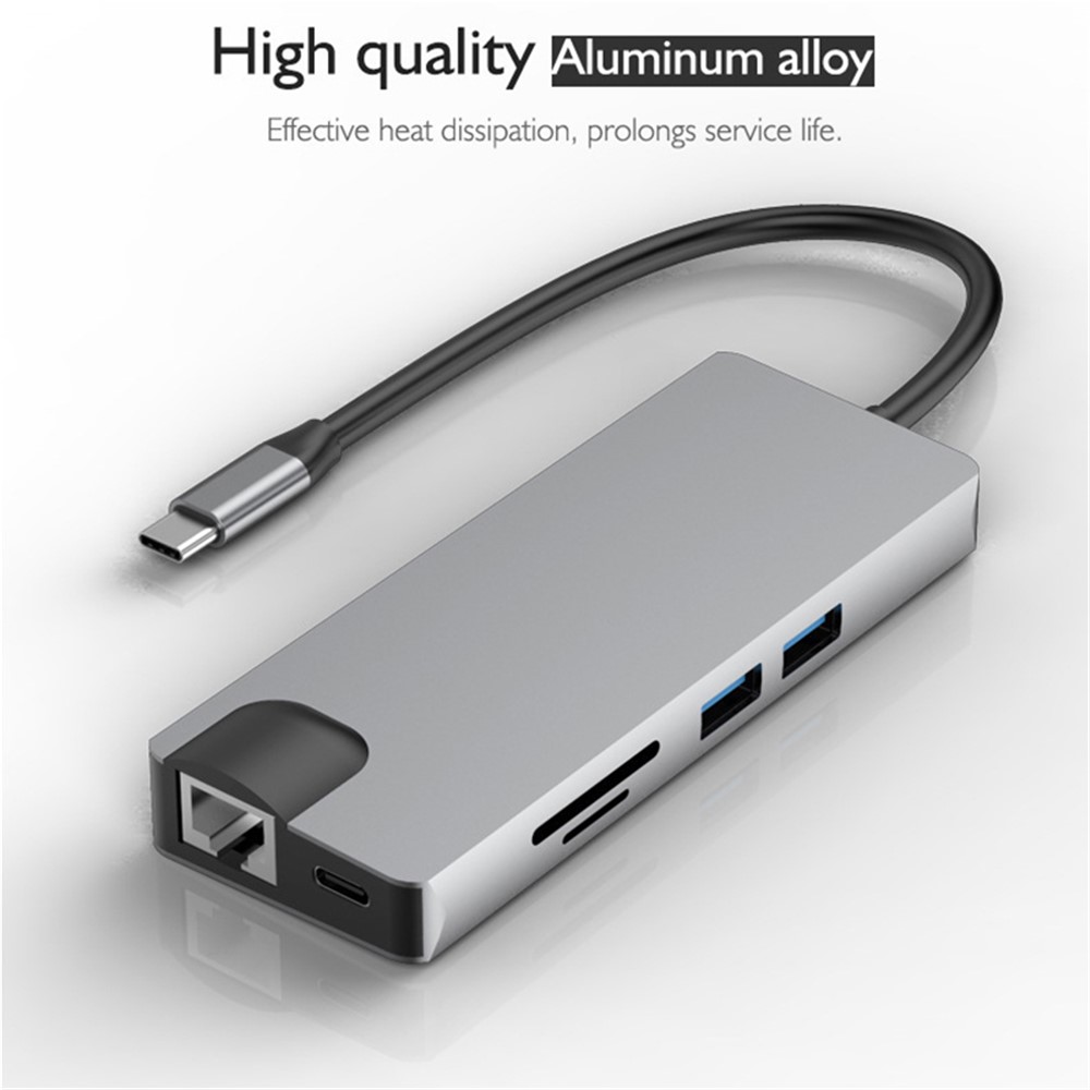 9-in-1 Type C Hub HDMI Adapter PD USB 3.0 VGA RJ45 AUX SD/TF Card Reader Docking Station-5