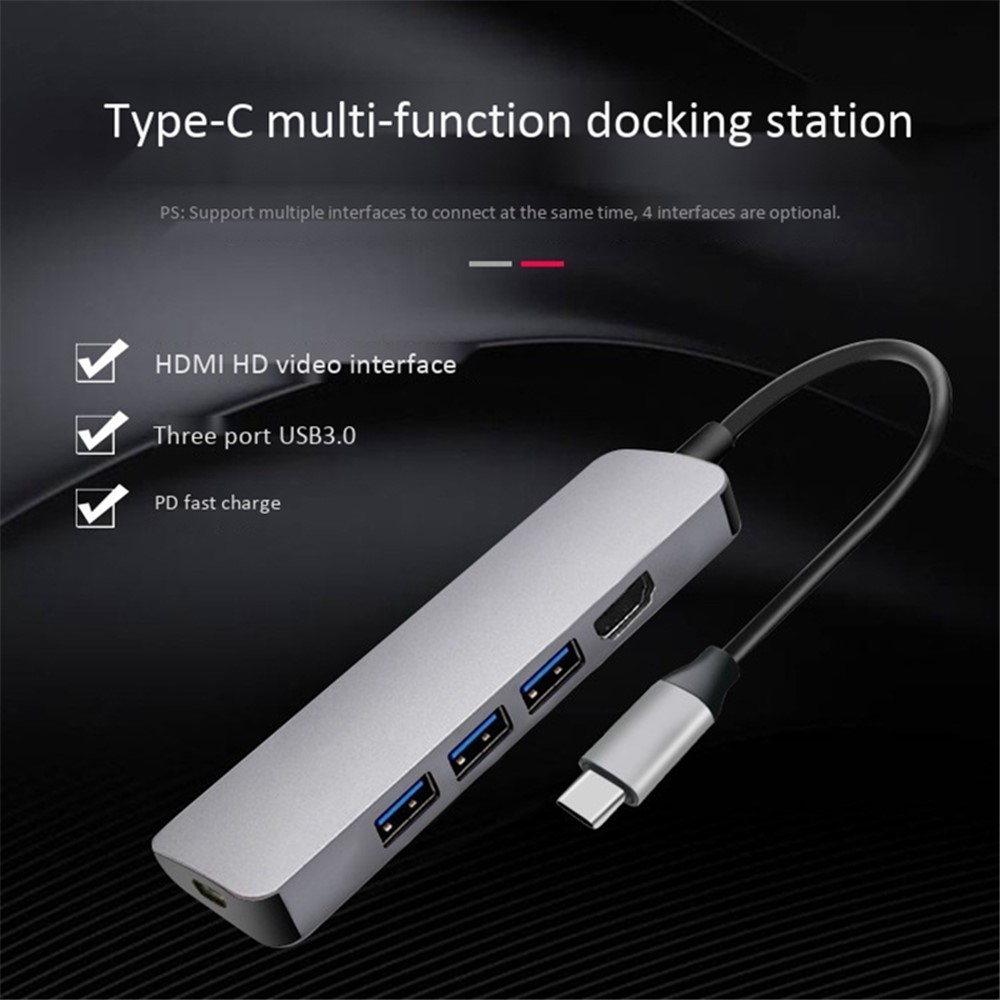 5-in-1-Typ-C-Hub 3 * USB3.0 + HDMI + PD-Multifunktions-Dockingstation-4