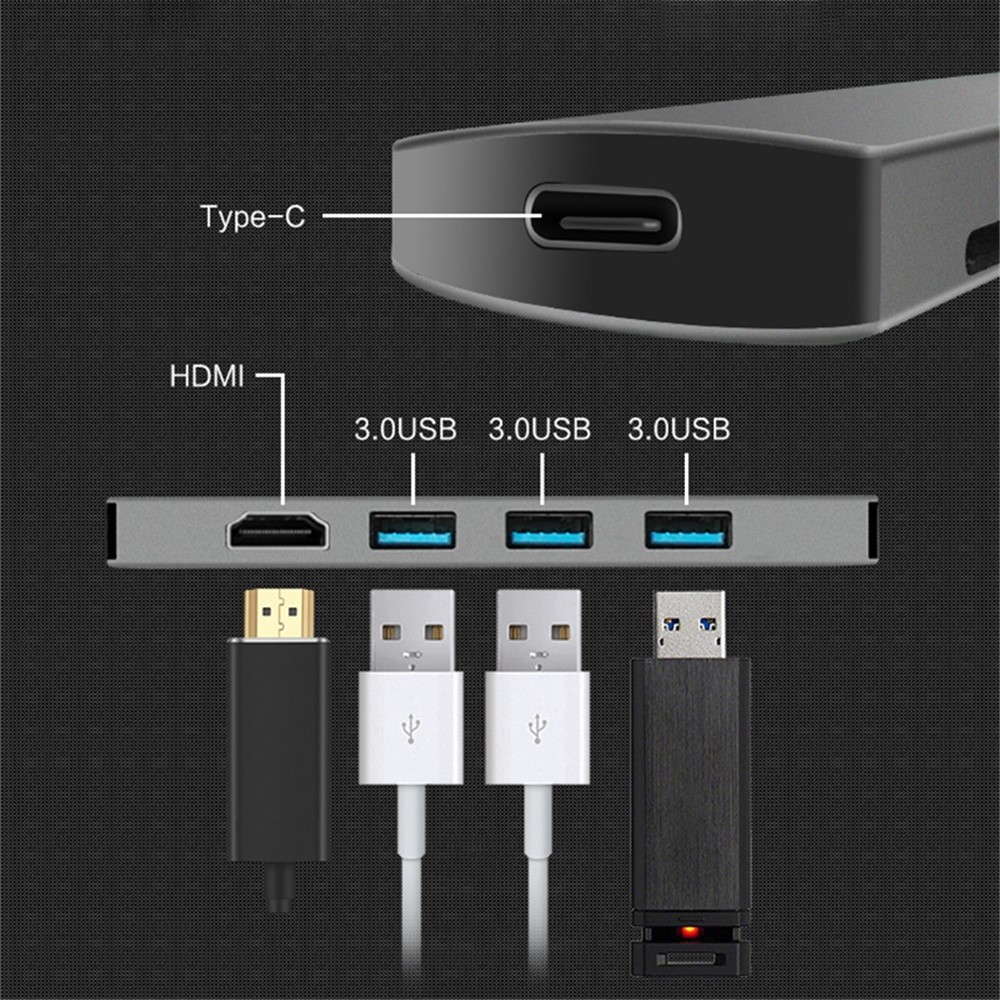 5-in-1-Typ-C-Hub 3 * USB3.0 + HDMI + PD-Multifunktions-Dockingstation-5