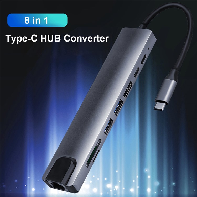 Док-станция 8-в-1 Типа C+2*usb3.0+2*type-c+rj45+tf+sd Многофункциональный Центр-6